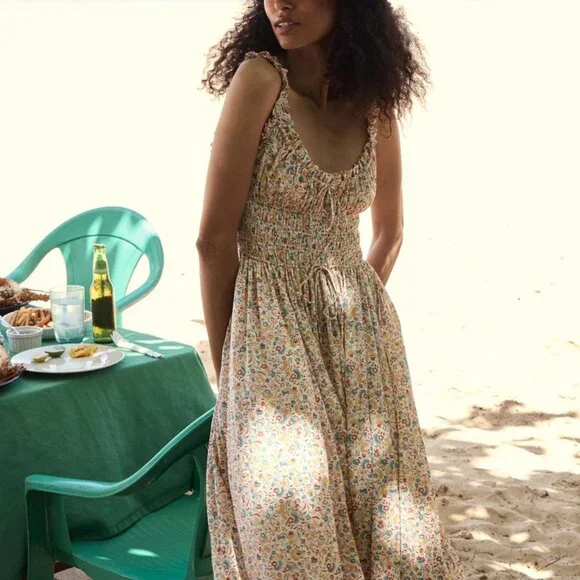 New Doen Emmaretta Floral Cotton Midi-Dress, Wilder Clover Floral, Size S - Picture 2 of 9